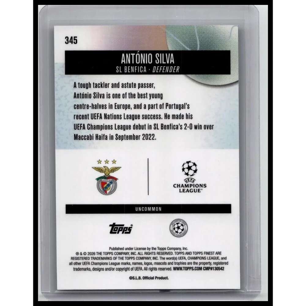 2025-26 Finest UEFA António Silva #345 Benfica Blue Refractor #/150